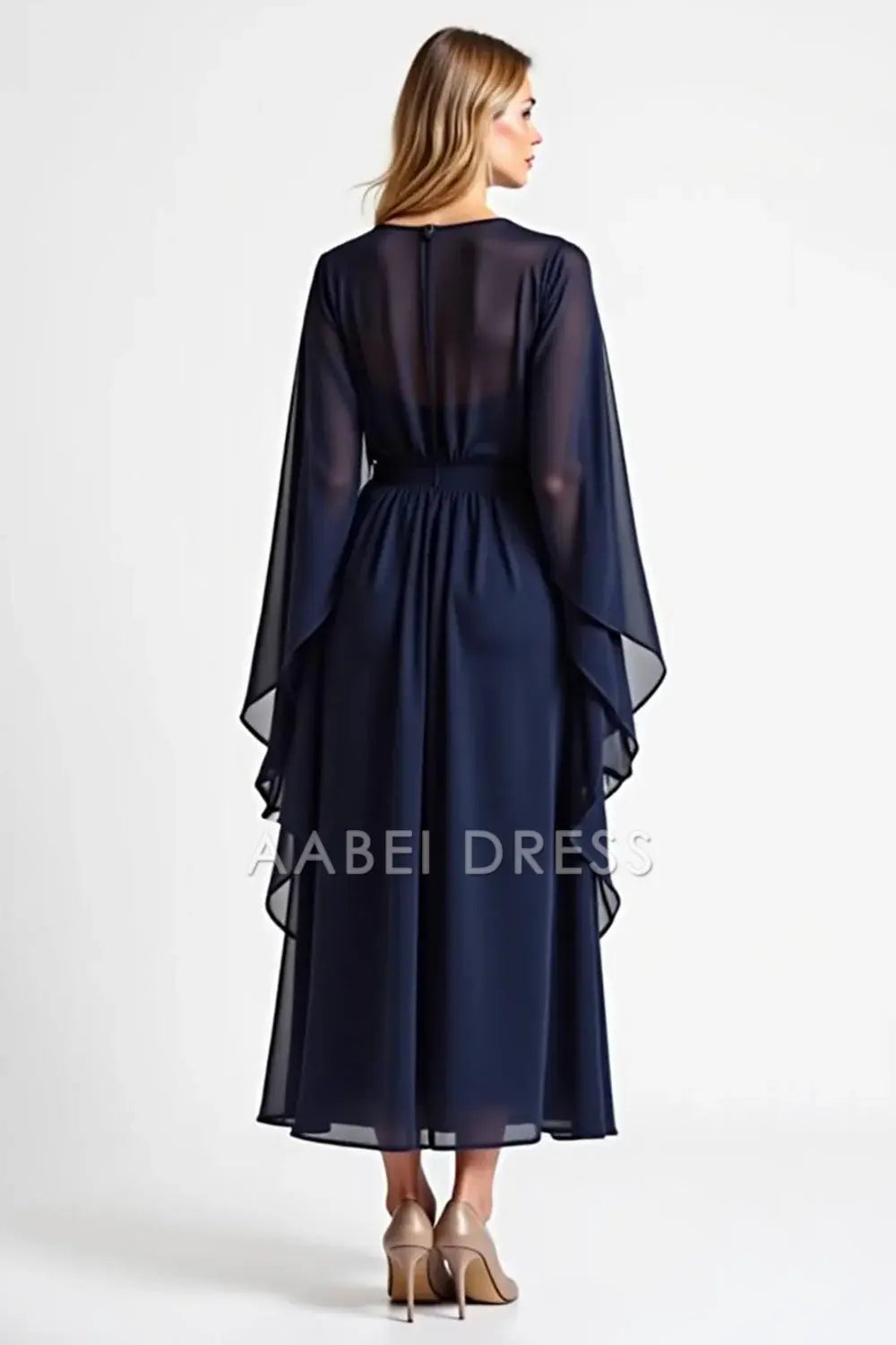 AABEI DRESS Mother Of The Bride Dress Simple Chiffon V Neck Long Sleeves Ruched Formal Wear Dresse