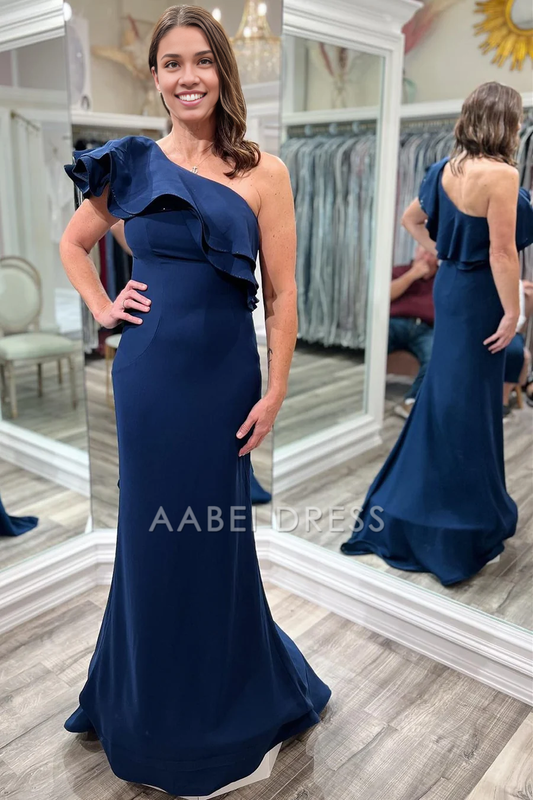 AABEI DRESS High Quality Mother of The Bride Dress One-Shoulder Ruffle Mermaid Long Exquisite Dress Formal Dress