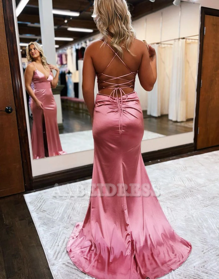 Evening Dress Deep V Neck Mermaid Spaghetti Straps Sweep Train Backless Side Fork Sexy Charming Formal Women's Dresses
