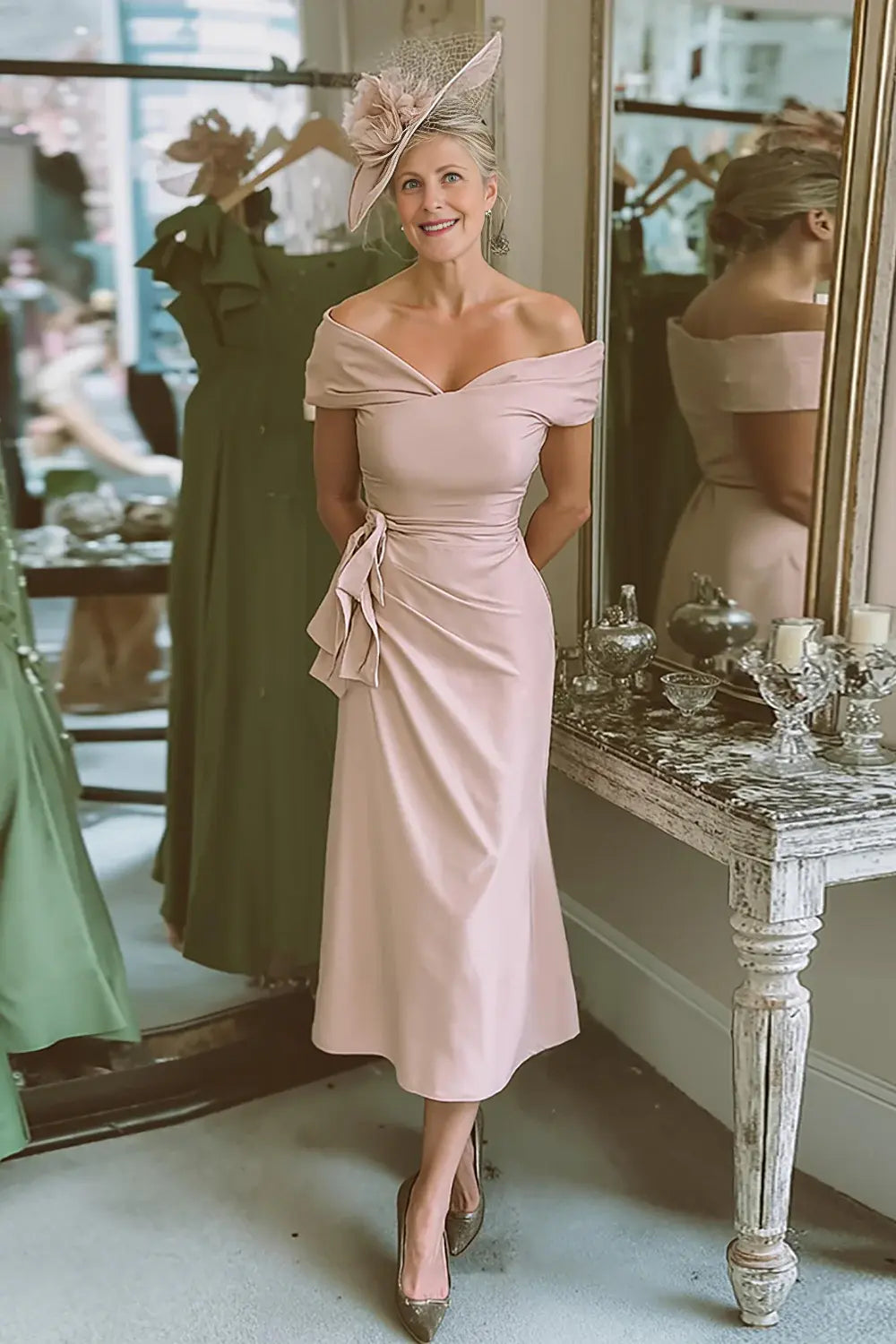 Blush Pink Elegant Sheath Off the Shoulder Sweetheart Neckline Pleated Backless Wedding Guest Dress For Women New Style Mother of the Bride Dress