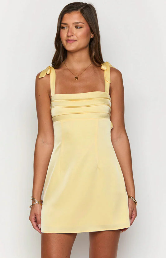 A-line Square-neck Bow-shoulder Cutout-side Mini Satin Homecoming Dresses