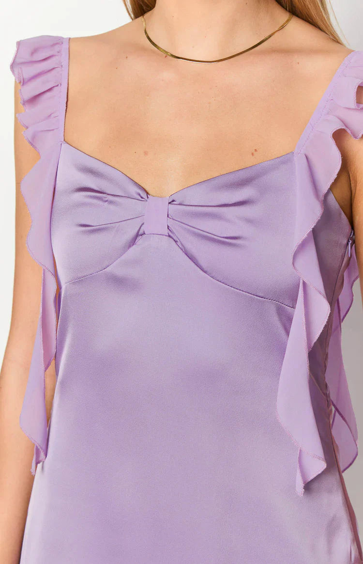 A-line Sweetheart-neck Bow-front Ruffle-strap Satin Mini Homecoming Dresses