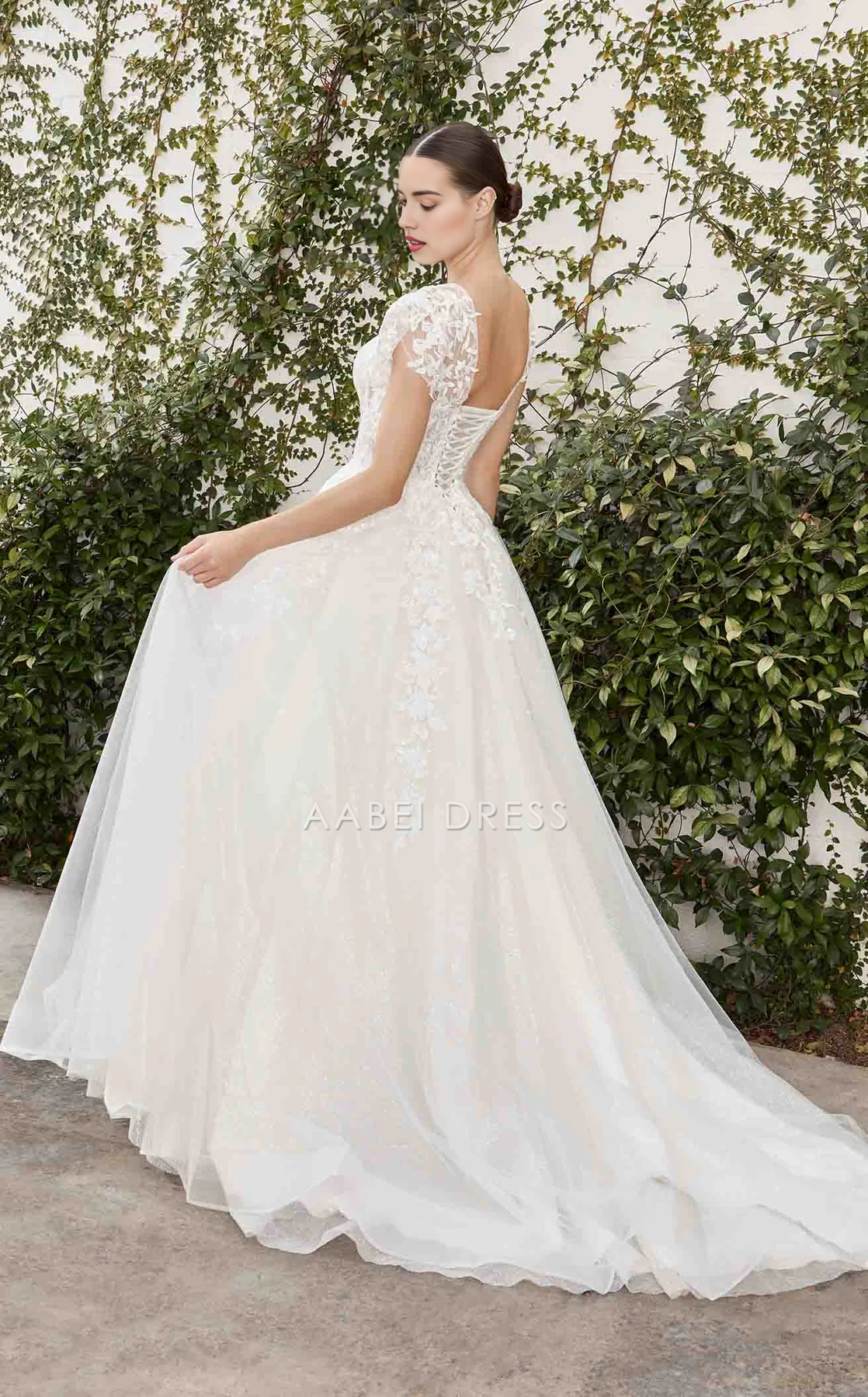 AABEI DRESS A-line Corset High Neckline with Cap Sleeves Backless Lace Applique Exquisite Elegant Wedding Dress