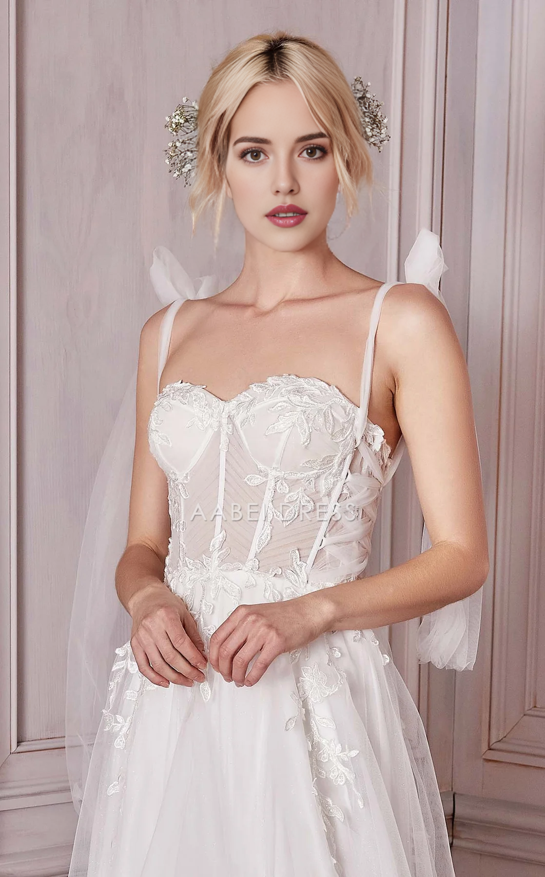 AABEI DRESS A-line Sweetheart Neckline Pleated Lace Applique Backless Slit Fashion Wedding Dress
