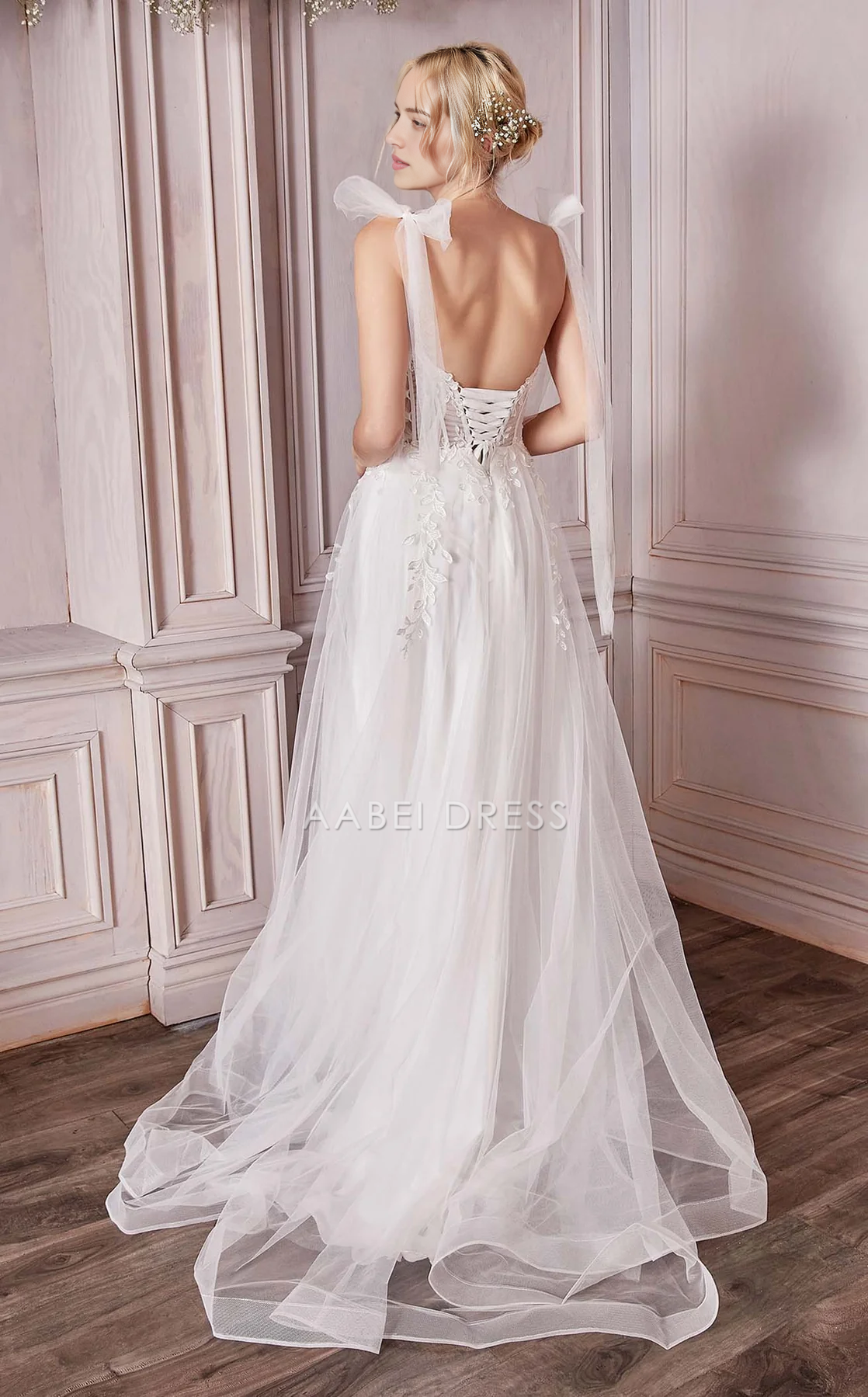 AABEI DRESS A-line Sweetheart Neckline Pleated Lace Applique Backless Slit Fashion Wedding Dress