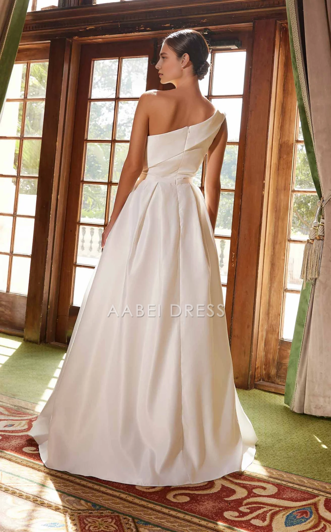 AABEI DRESS A Line One-Shoulder Pleated Elegant Simple Wedding Dress