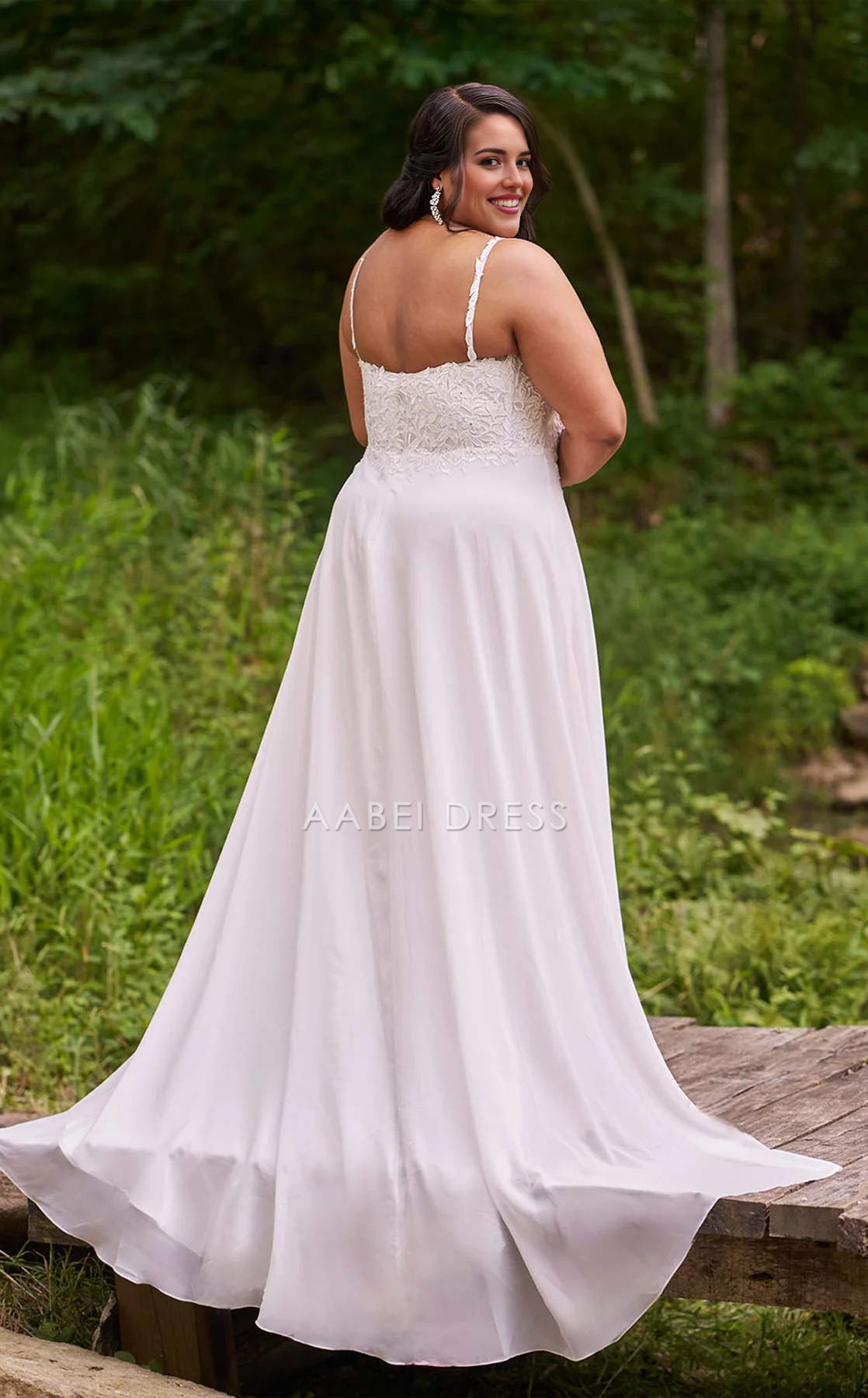 AABEI DRESS A Line Spaghetti Strap Sweetheart Neckline Backless Lace Plus size Elegant Wedding Dress