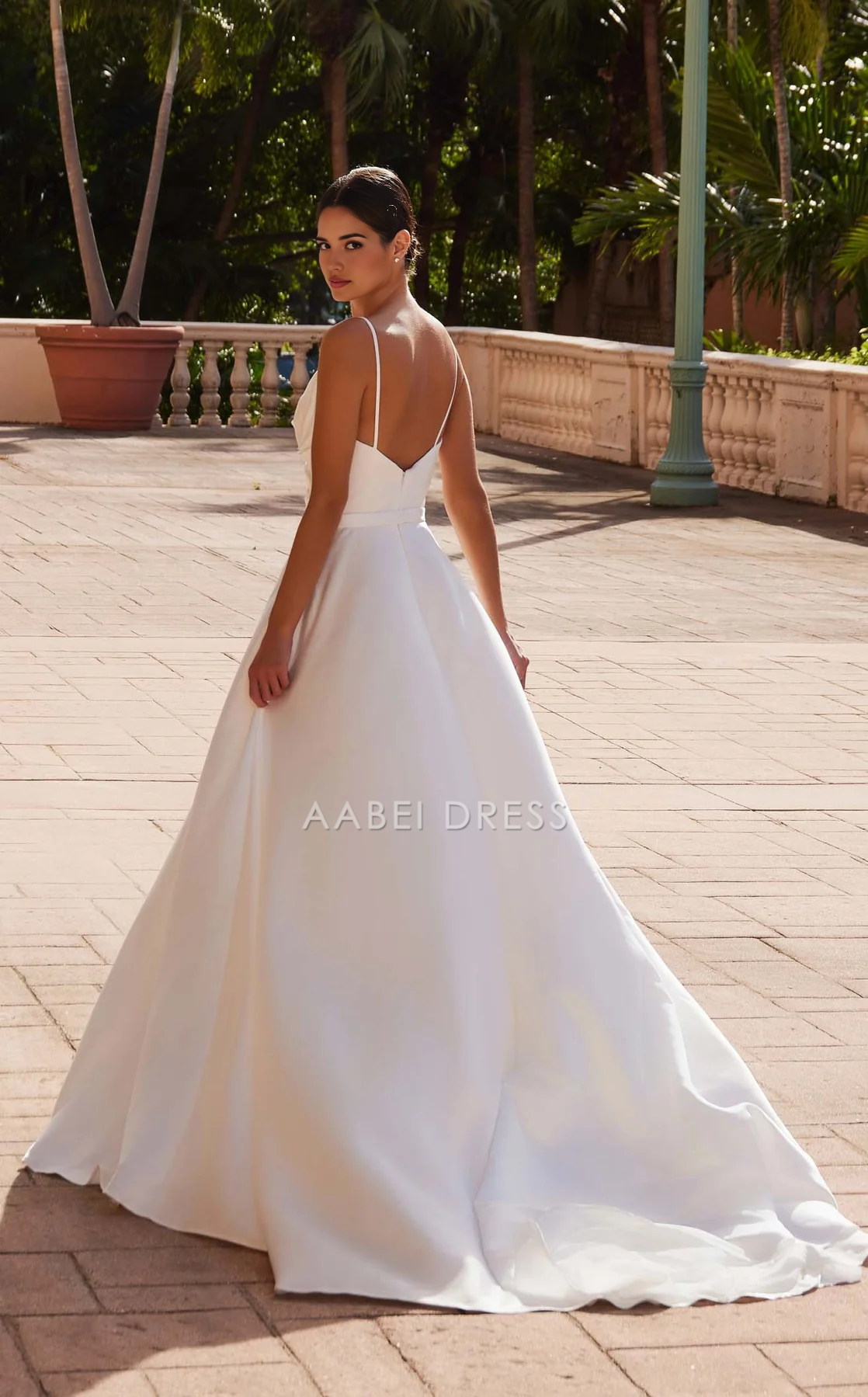 AABEI DRESS A Line Spaghetti Strap V Neck Backless Elegant Dignified Wedding Dress