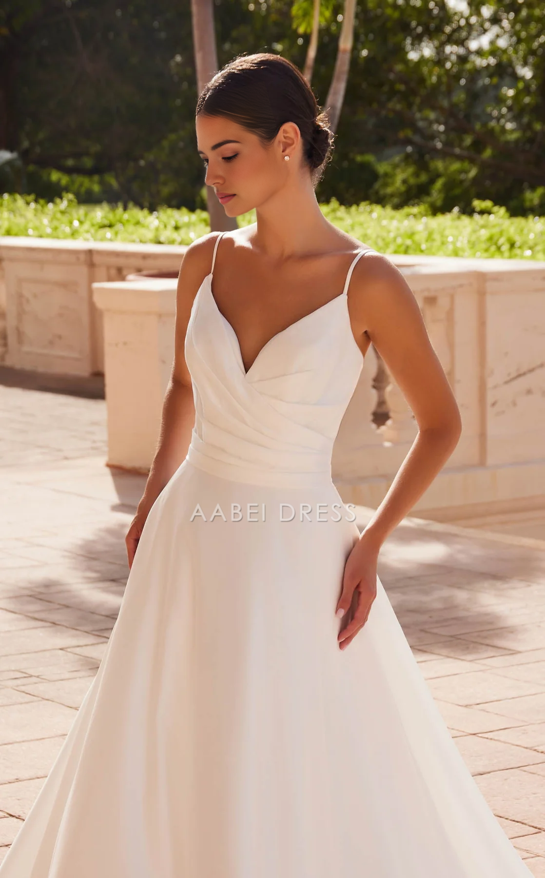 AABEI DRESS A Line Spaghetti Strap V Neck Backless Elegant Dignified Wedding Dress
