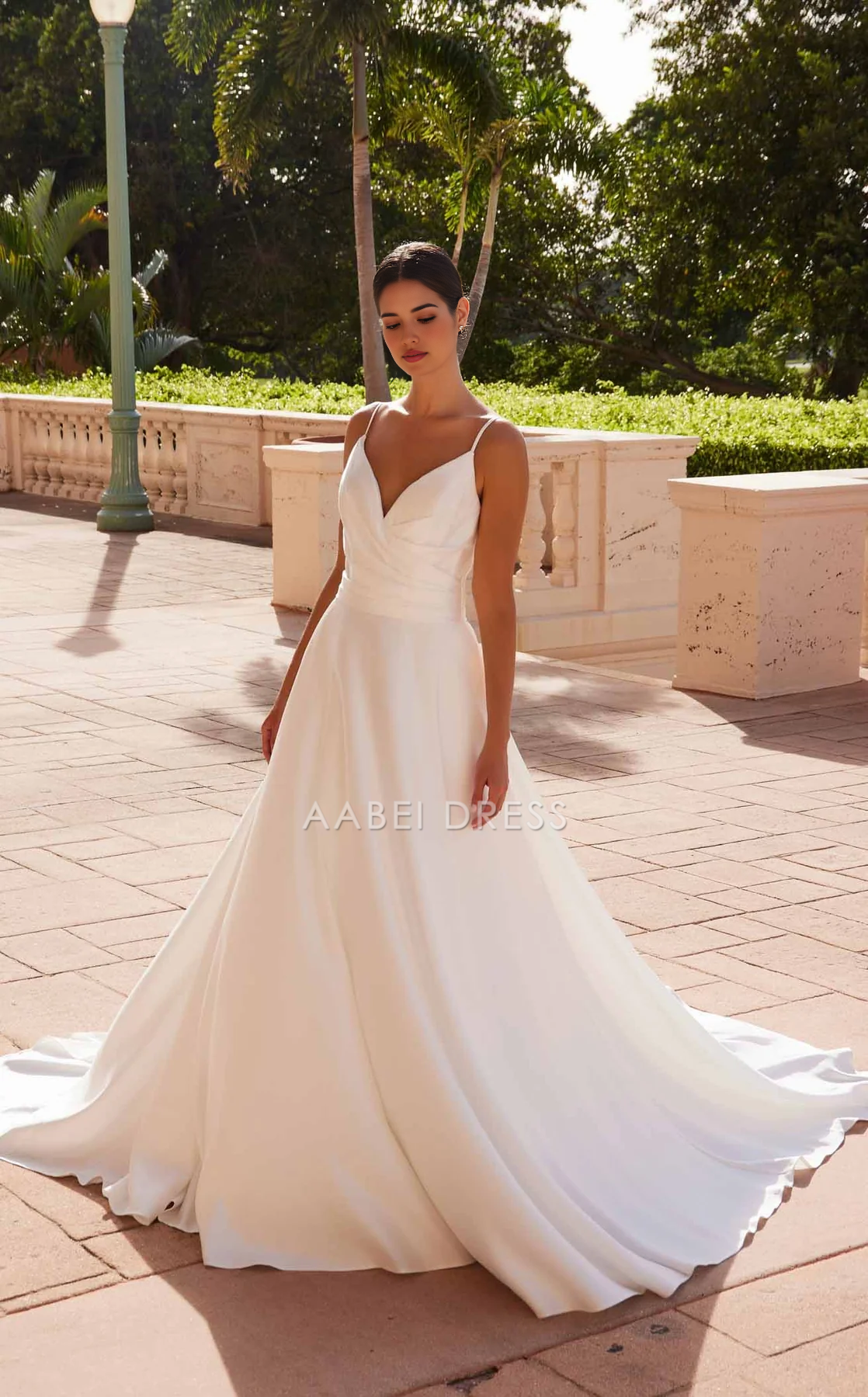 AABEI DRESS A Line Spaghetti Strap V Neck Backless Elegant Dignified Wedding Dress