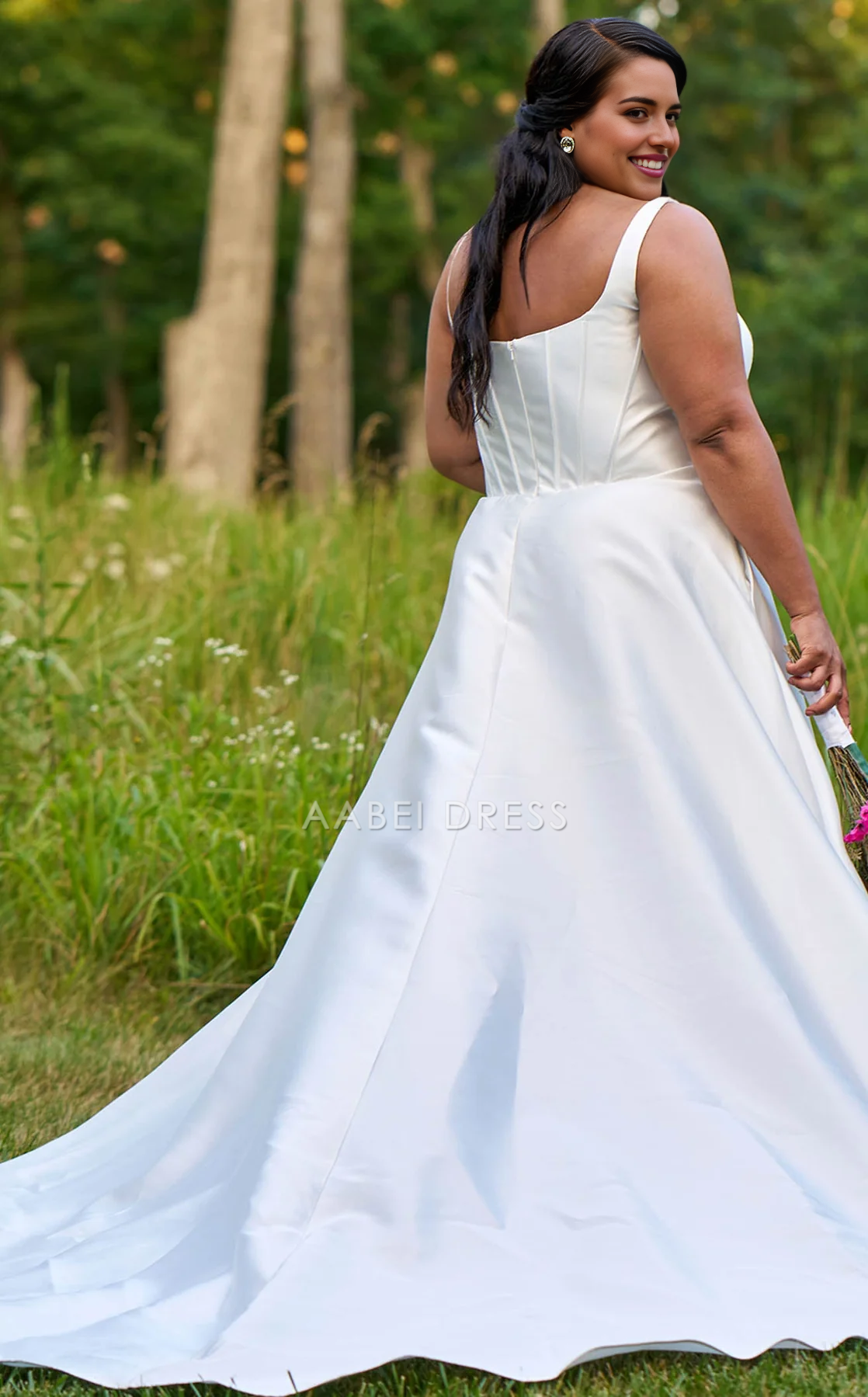 AABEI DRESS A Line Square Neck Sleeveless Ruched Plus size Fashion Simple Wedding Dress