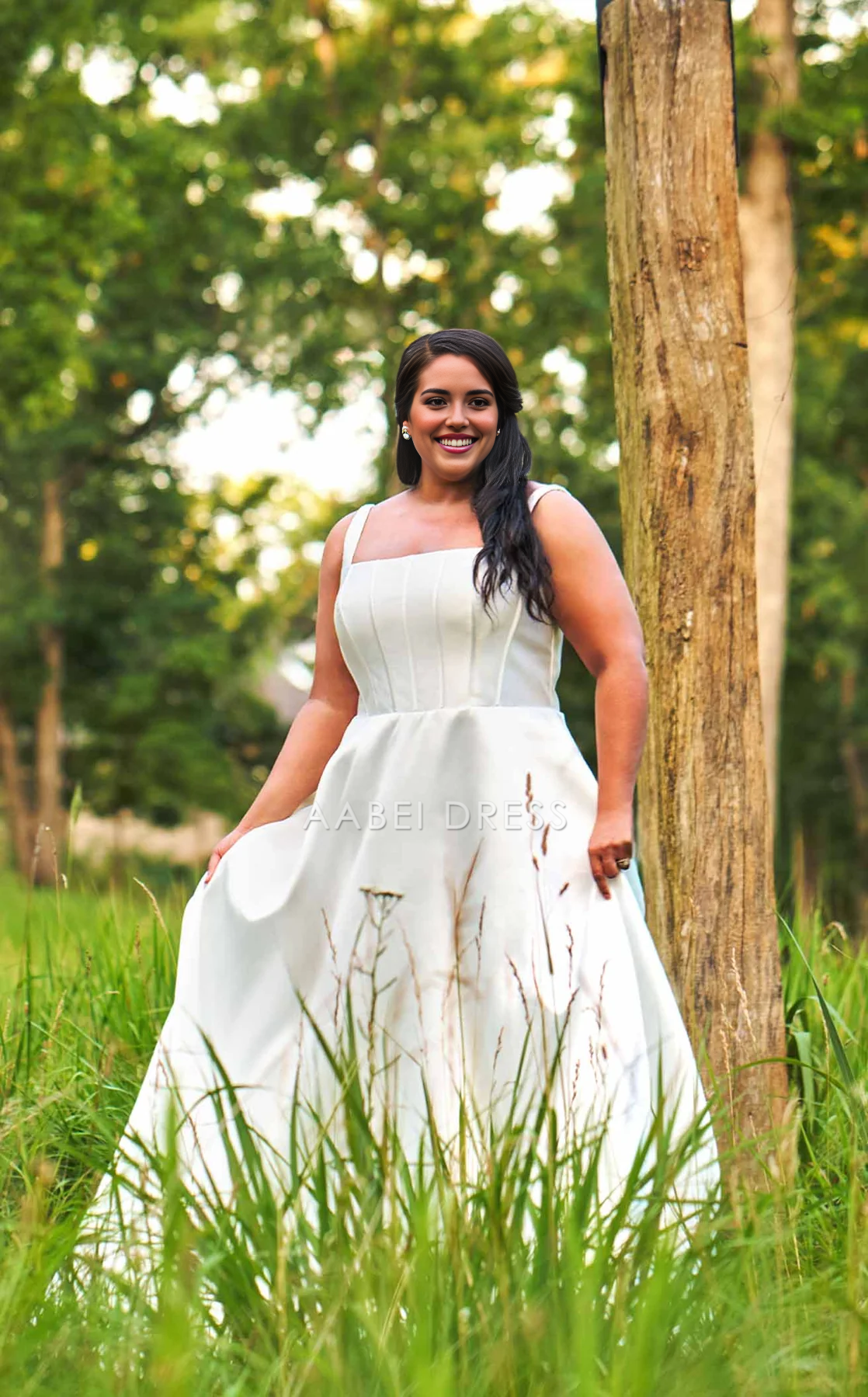 AABEI DRESS A Line Square Neck Sleeveless Ruched Plus size Fashion Simple Wedding Dress