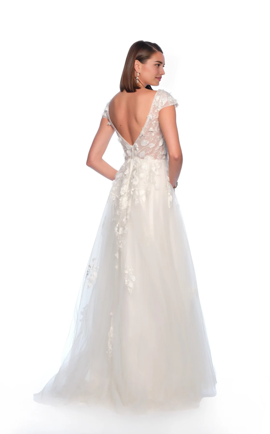 AABEI DRESS Beautiful Plunging A Line Deep V Neck Cap Sleeve Backless Side Fork Floor-Length Romantic Wedding Dress