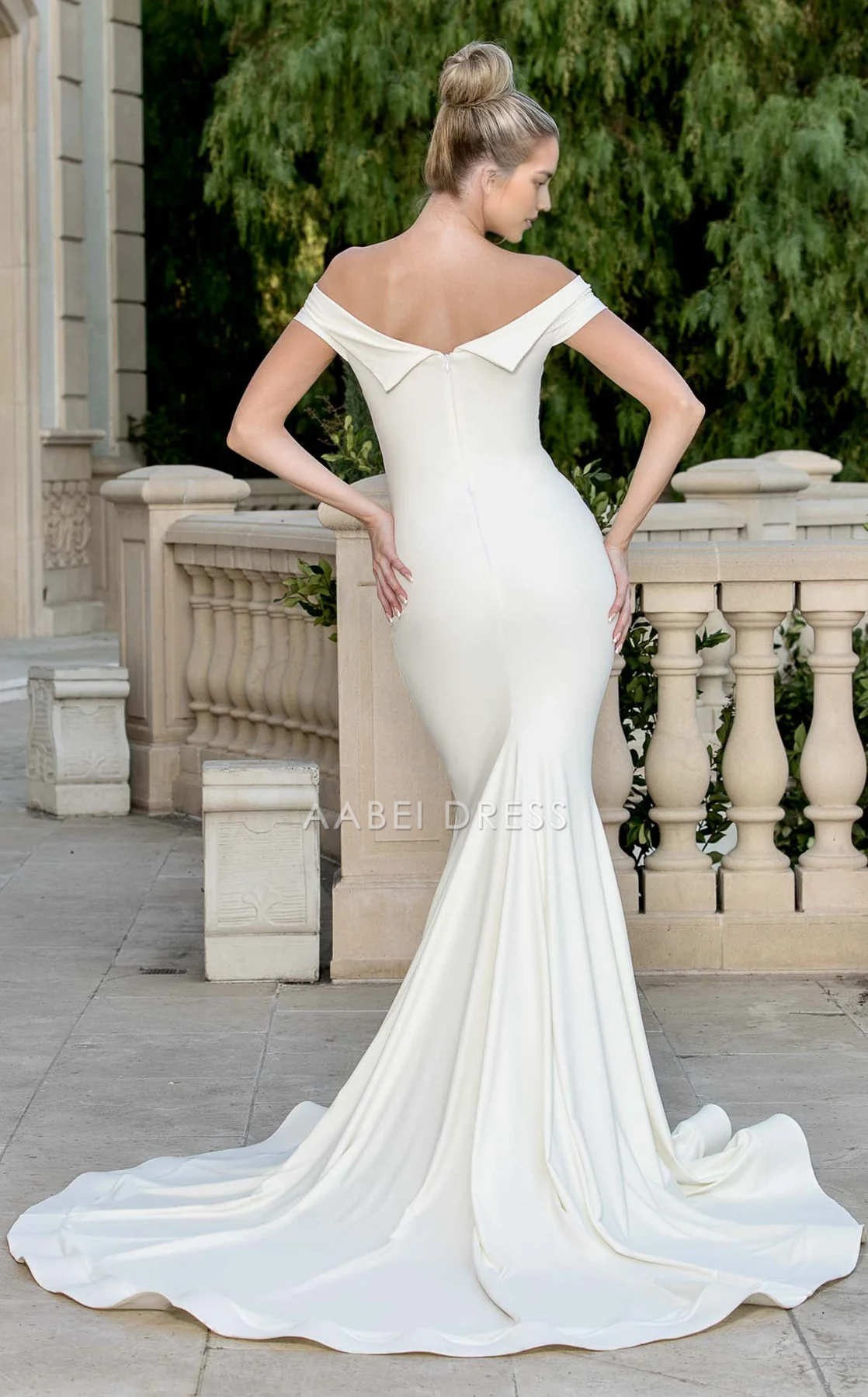 AABEI DRESS Charming Mermaid Off Shoulder Sleeveless Ruched Sweep Train Exquisite Wedding Dress