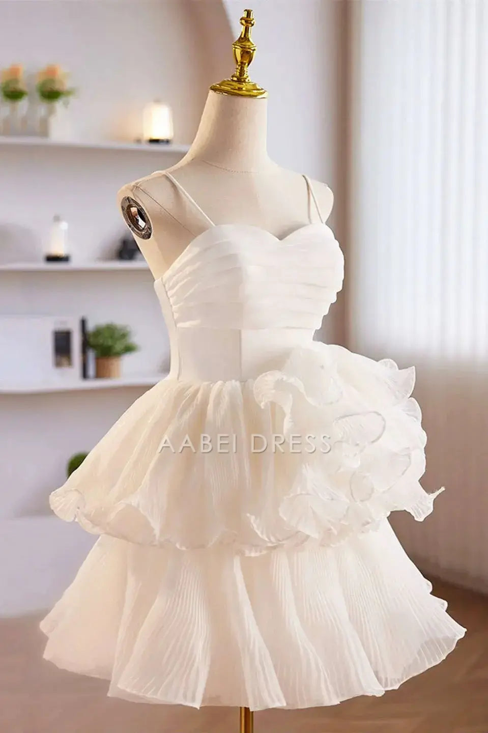 AABEI DRESS Cute A-Line Sweetheart Neckline Spaghetti Strap White Ruffle Exquisite Hot Sale Short Homecoming Dress
