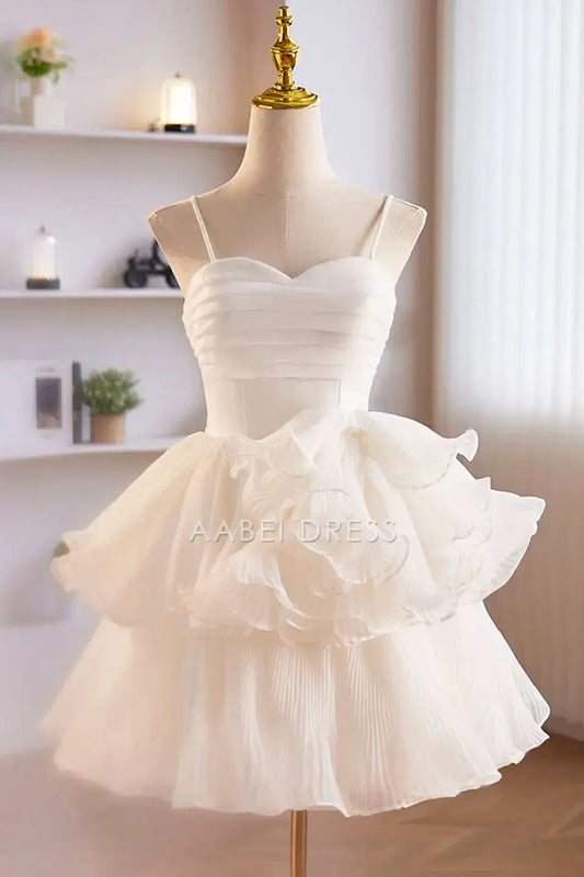 AABEI DRESS Cute A-Line Sweetheart Neckline Spaghetti Strap White Ruffle Exquisite Hot Sale Short Homecoming Dress