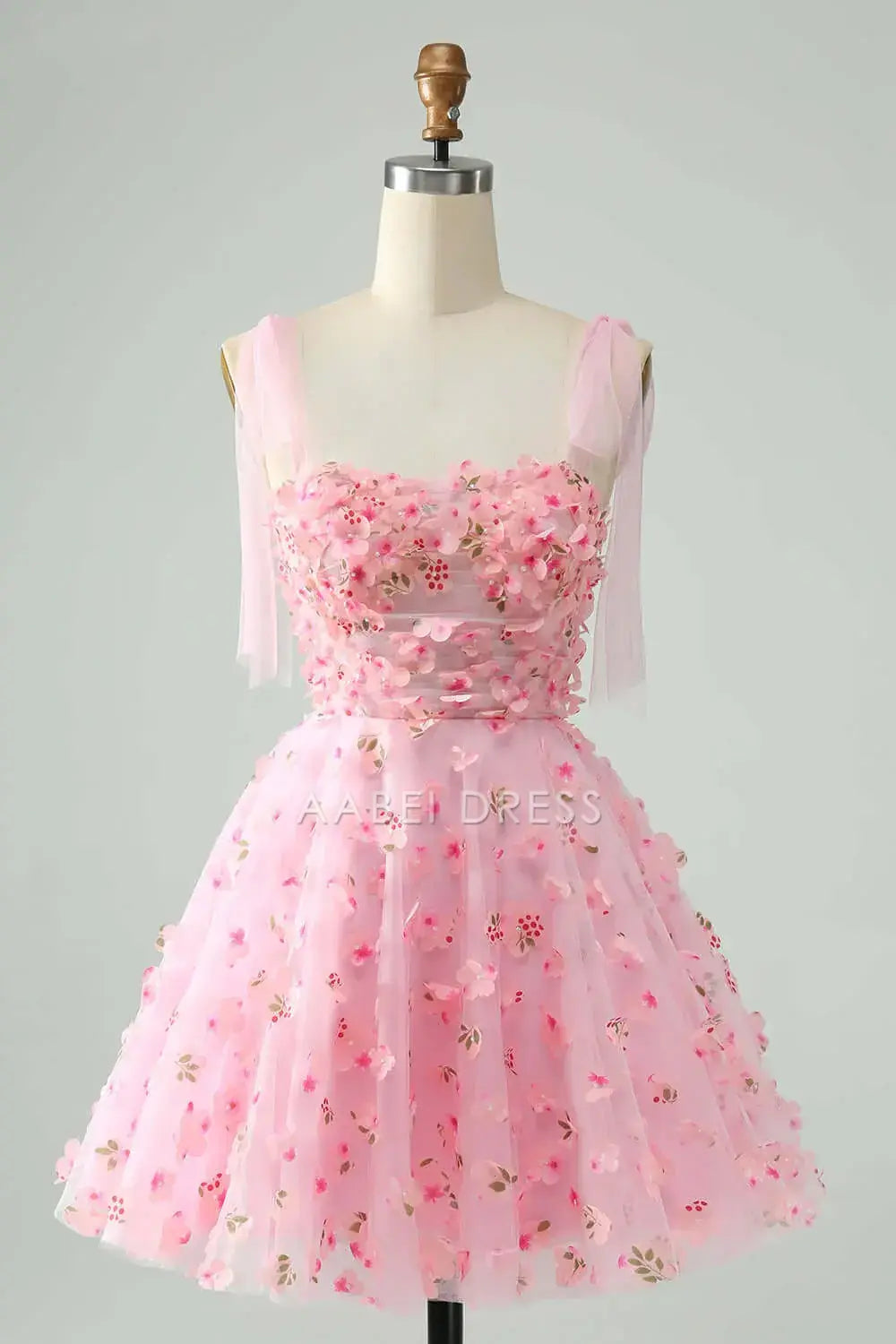 AABEI DRESS Elegant A-Line Tie Straps Corset 3D Floral Romantic Hot Sale Short Homecoming Dress