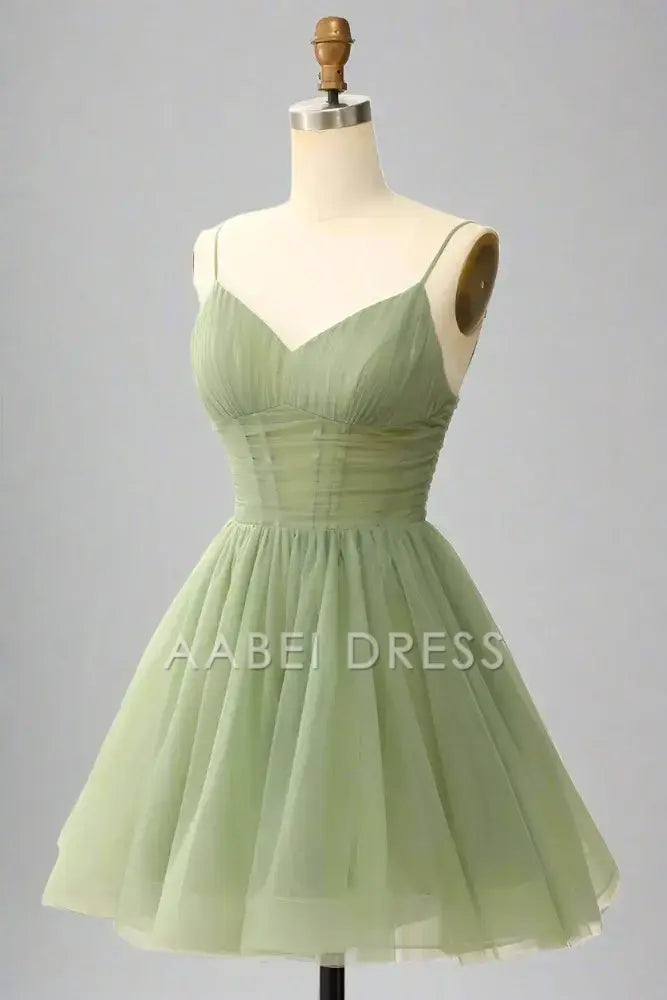 AABEI DRESS Elegant A-Line V-Neck Spaghetti Strap Pleated Fashion Hot Sale Short Homecoming Dress
