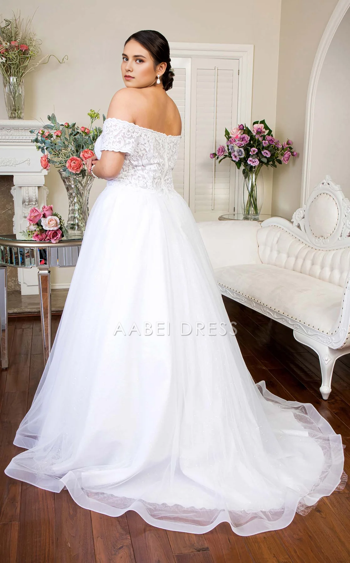 AABEI DRESS Elegant A-line Off-shoulder Floral Embroidered Fashion Wedding Dress