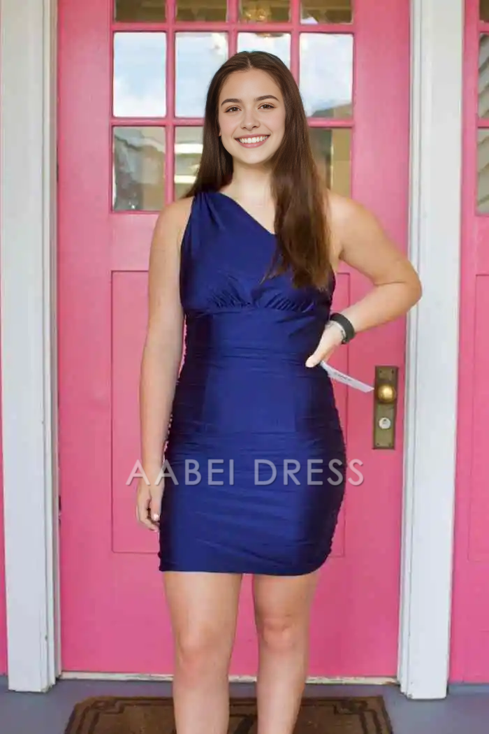 AABEI DRESS Elegant Sheath Tight One Shoulder Pleated Simple Hot Sale Short Homecoming Dress