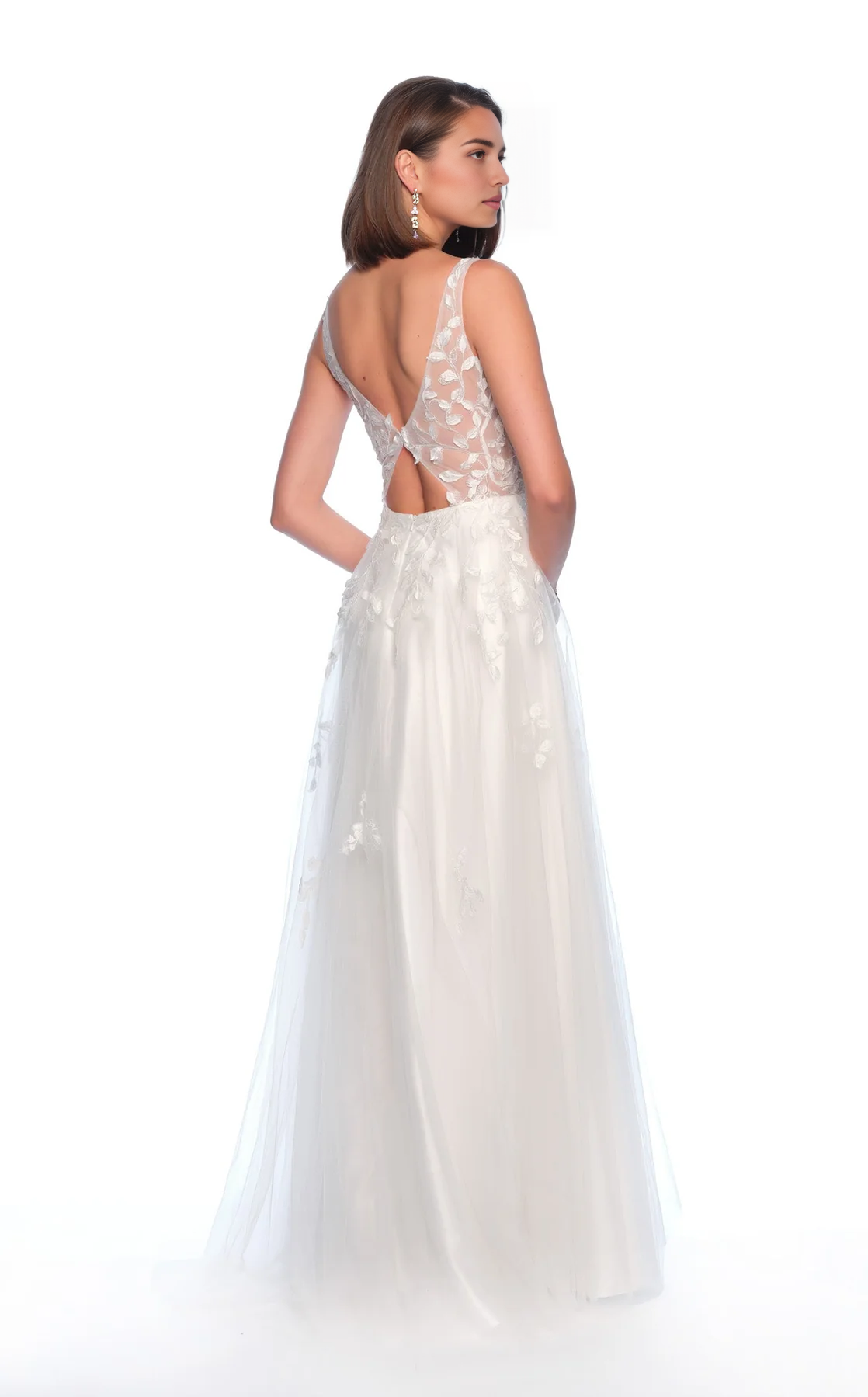 AABEI DRESS Exquisite A Line Deep V Neck Sleeveless Lace Applique Backless Fashion Wedding Dress