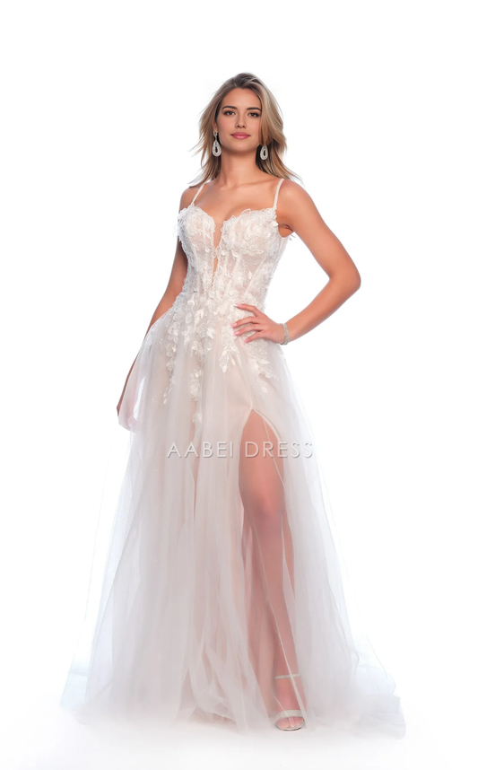 AABEI DRESS Exquisite A Line Spaghetti Strap Sweetheart Neckline Backless Side Fork Floor-Length Fantastic Wedding Dress