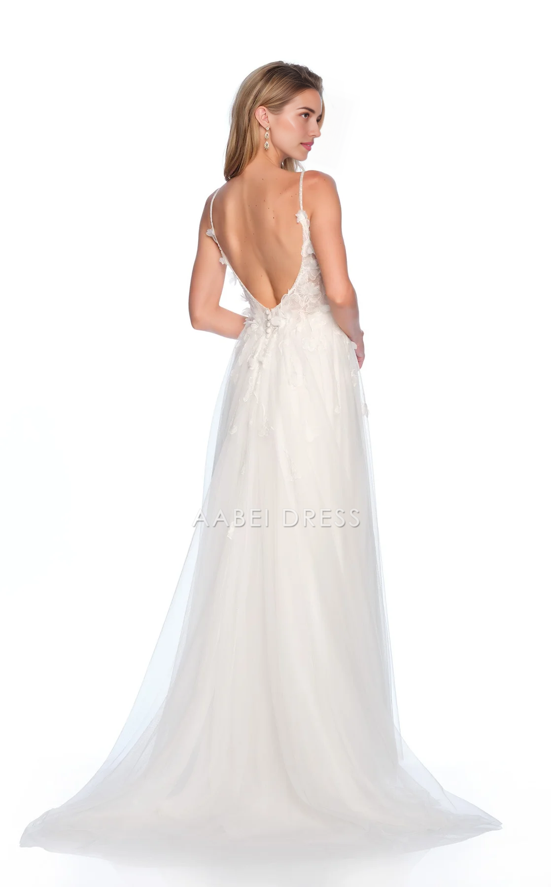 AABEI DRESS Exquisite A Line V Neck Spaghetti Strap 3D Flower Backless Floor-length Lovely Fantastic Wedding Dress
