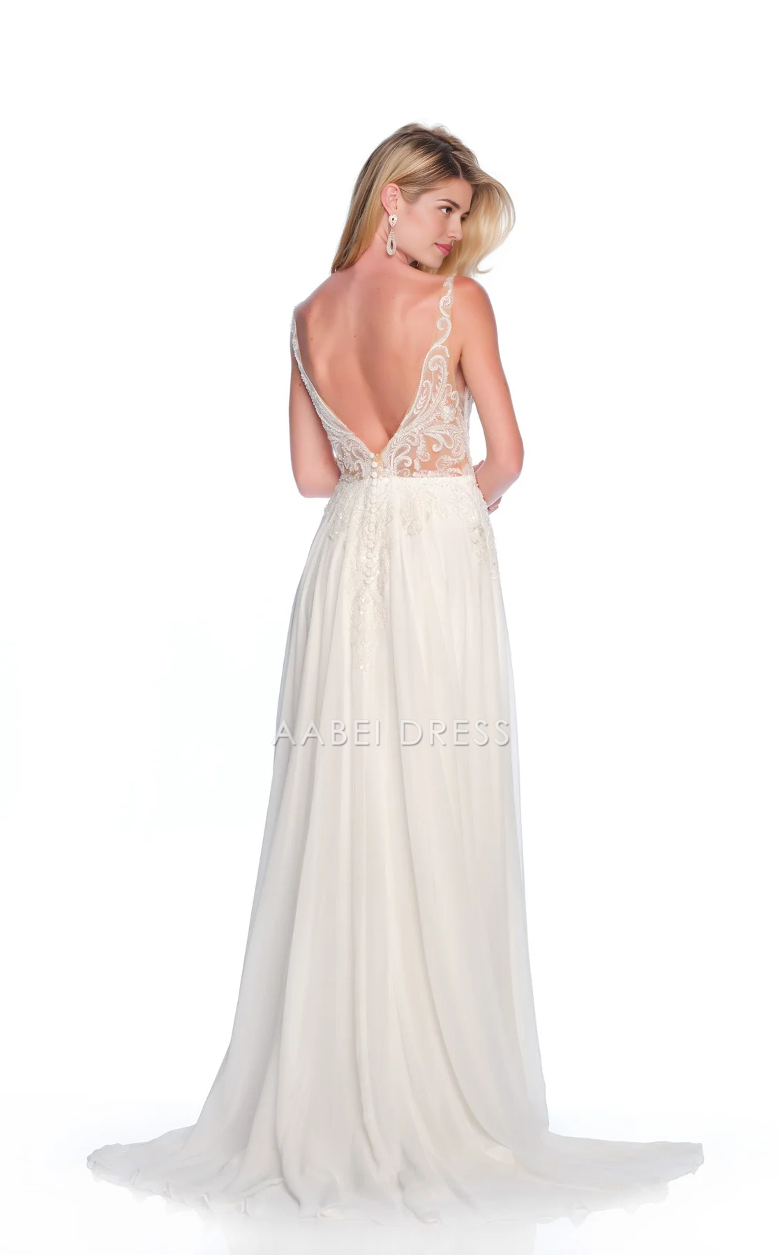 AABEI DRESS Exquisite A Line V Neck Spaghetti Strap Sleeveless Backless Lace Floor-length Charming Wedding Dress