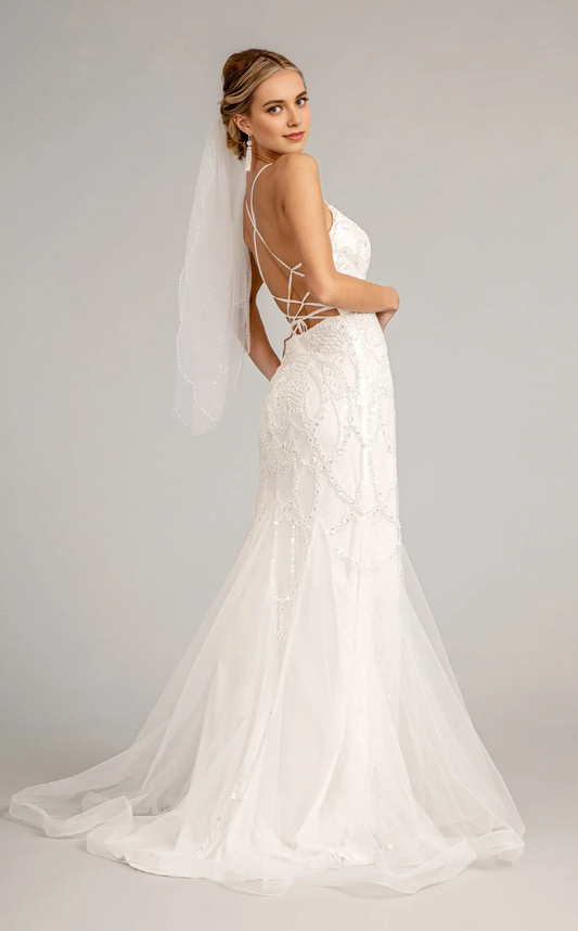 AABEI DRESS Exquisite Mermaid Spaghetti Strap V Neck Backless Fantastic Wedding Dress