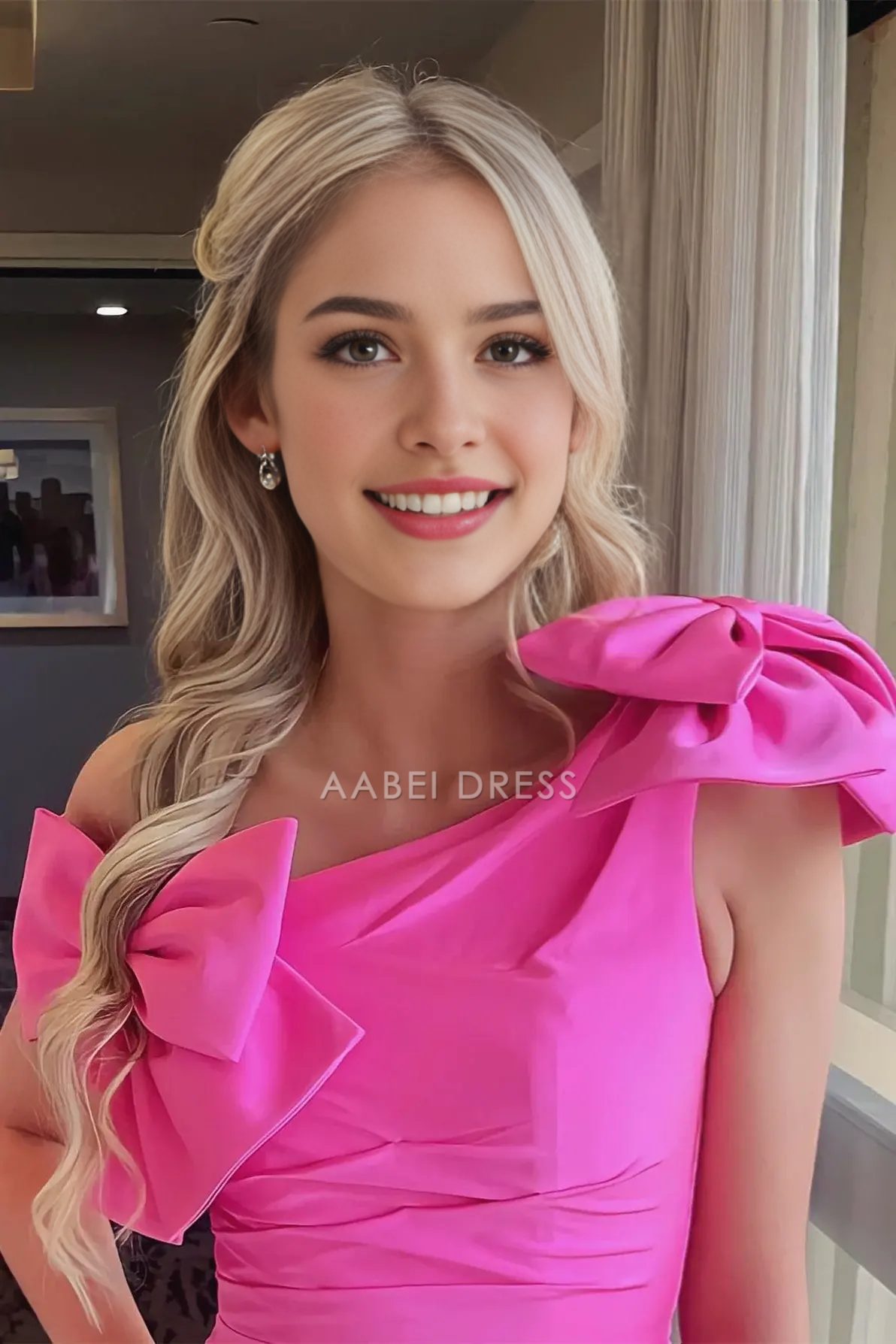 AABEI DRESS Fashion Sheath One Shoulder Bows Pleated Hot Sale Short Homecoming Dress