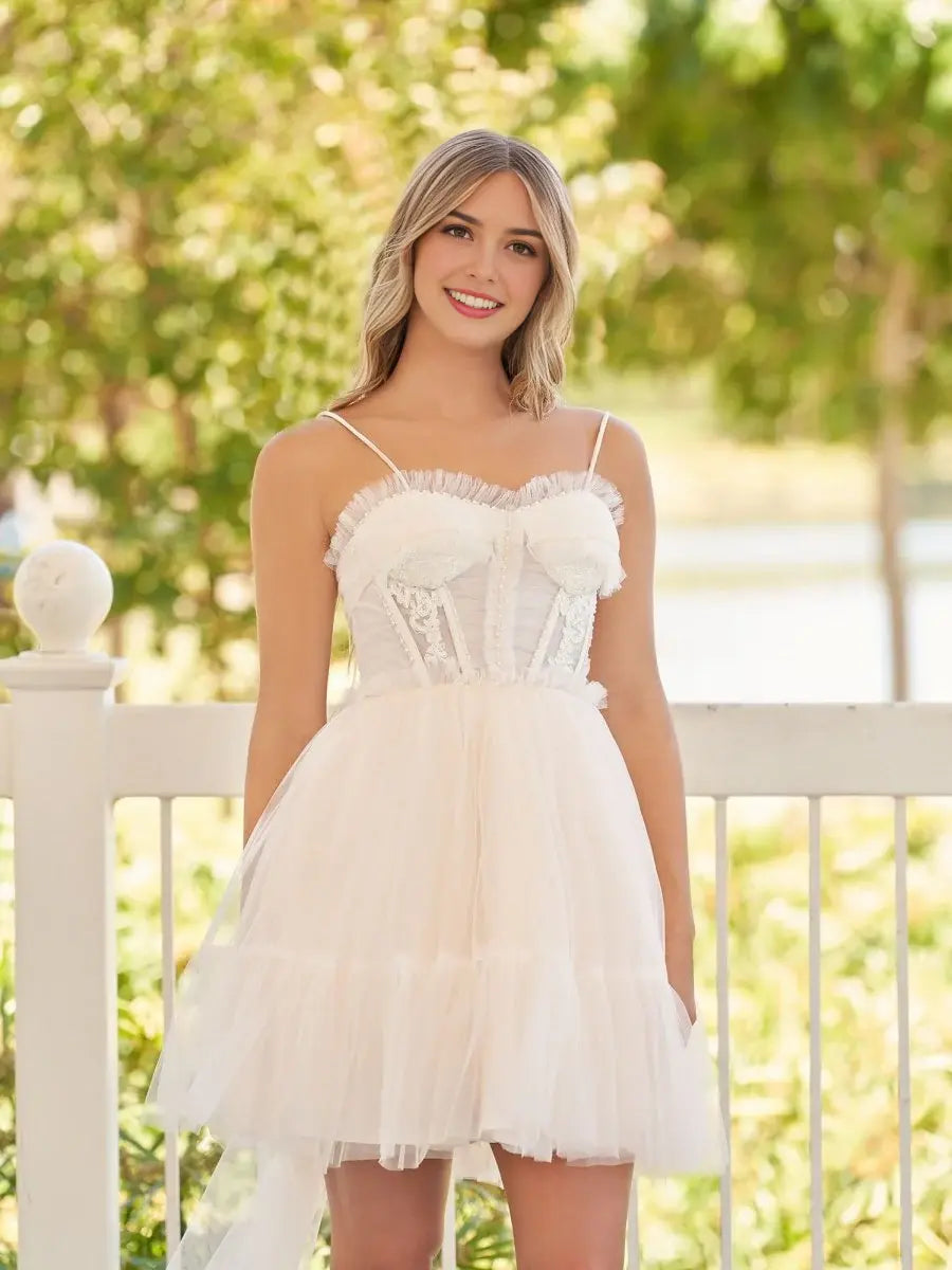 AABEI DRESS For Women Short Prom Dress A Line Spaghetti Straps Sweetheart Neckline With Bow Cute Dress Affordable Hot Sale Homecoming Dress