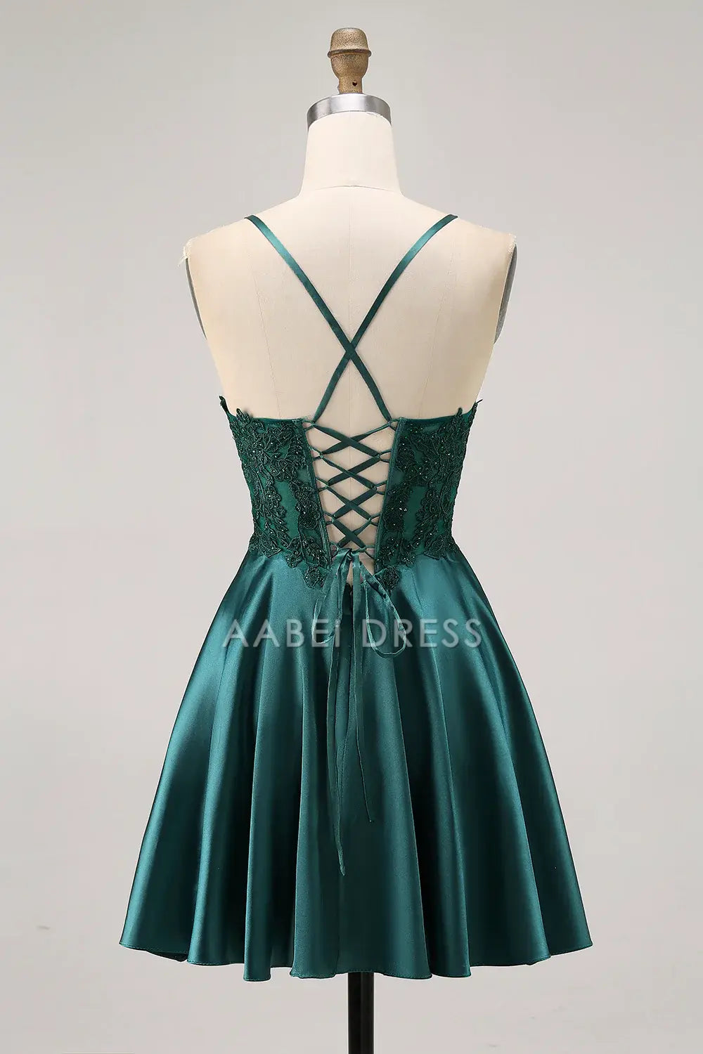 AABEI DRESS For Women Short Prom Dress A Linee Round Neck Spaghetti Strap Backless Lace Applique Retro Dress Affordable Hot Sale Homecoming Dress
