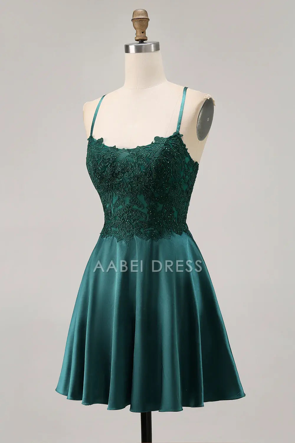 AABEI DRESS For Women Short Prom Dress A Linee Round Neck Spaghetti Strap Backless Lace Applique Retro Dress Affordable Hot Sale Homecoming Dress