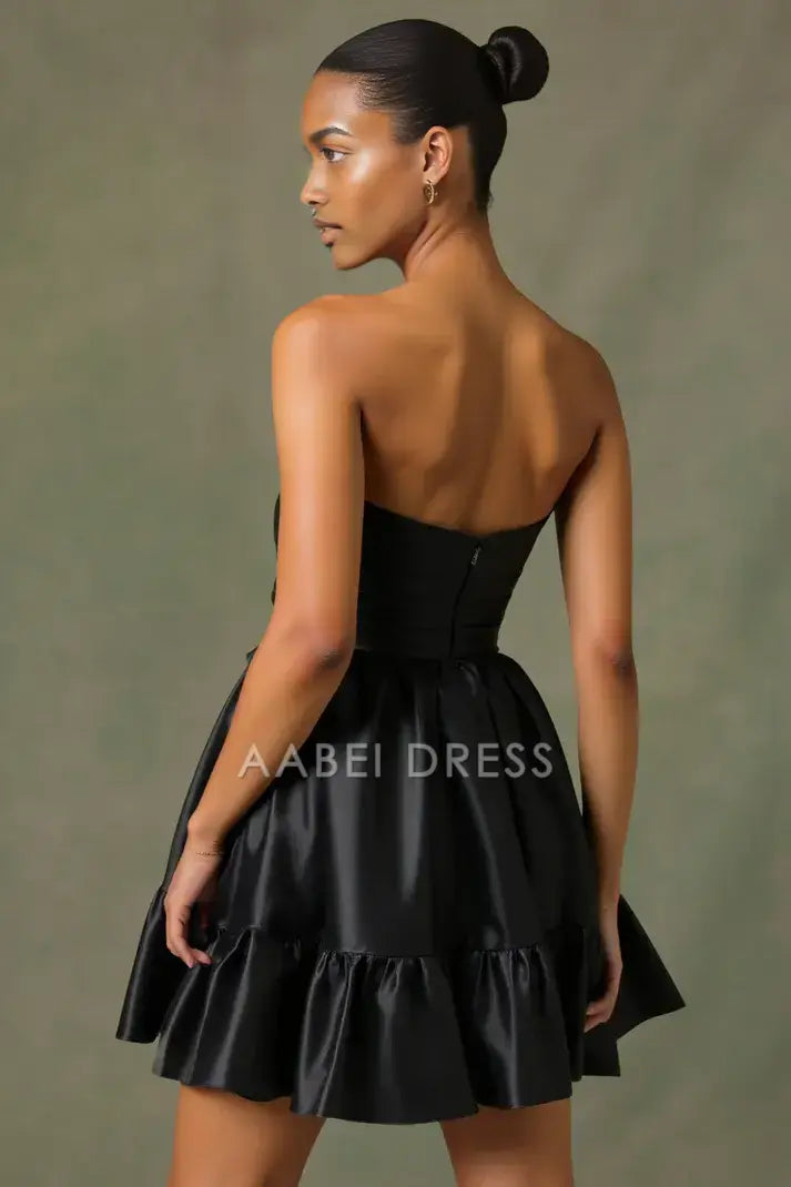 AABEI DRESS For Women Short Prom Dress Black A-Line Strapless Sweetheart Neckline With Bowknot Backless Ruched Charming Hot Sale Homecoming Dress