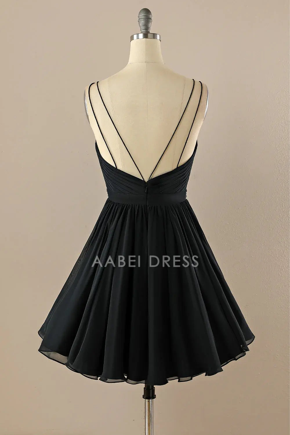 AABEI DRESS For Women Short Prom Dress Black A-Line V Neck Double Spaghetti Straps Backless With Bead String Ruched Charming Dress Affordable Hot Sale Homecoming Dress