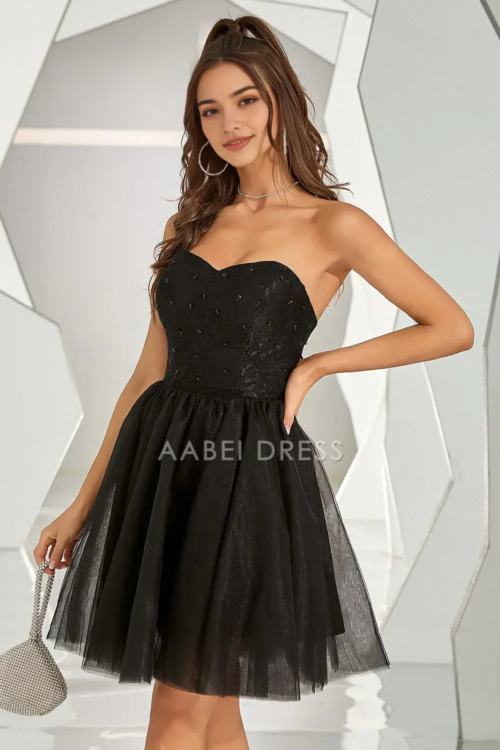 AABEI DRESS For Women Short Prom Dress Black A Line Strapless Sweetheart Backless Beadwork Elegant Dress Affordable Hot Sale Homecoming Dress