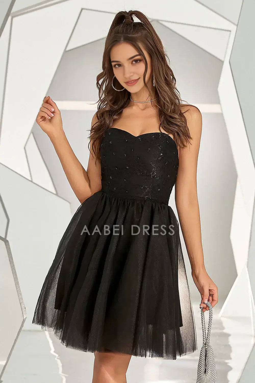 AABEI DRESS For Women Short Prom Dress Black A Line Strapless Sweetheart Backless Beadwork Elegant Dress Affordable Hot Sale Homecoming Dress
