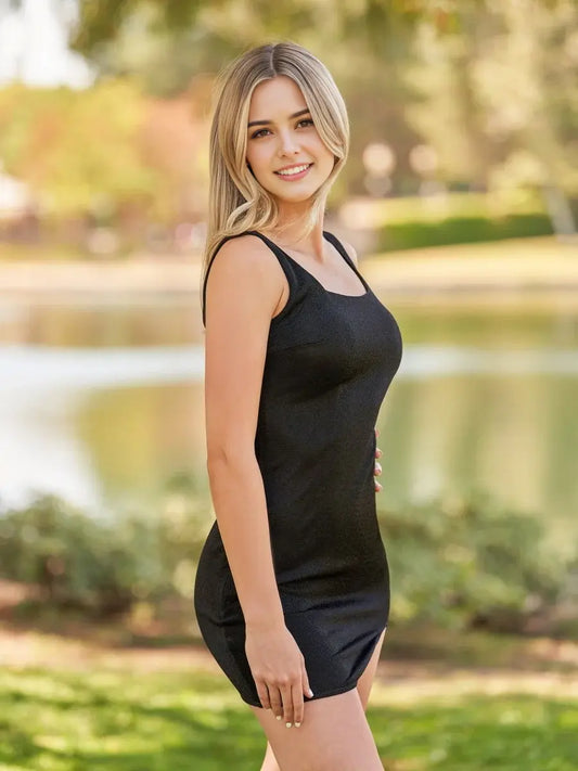 AABEI DRESS For Women Short Prom Dress Black Sheath Wide Shoulder Straps Square Neck with Slit Elegant Simple Mini Dress Affordable Hot Sale Homecoming Dress