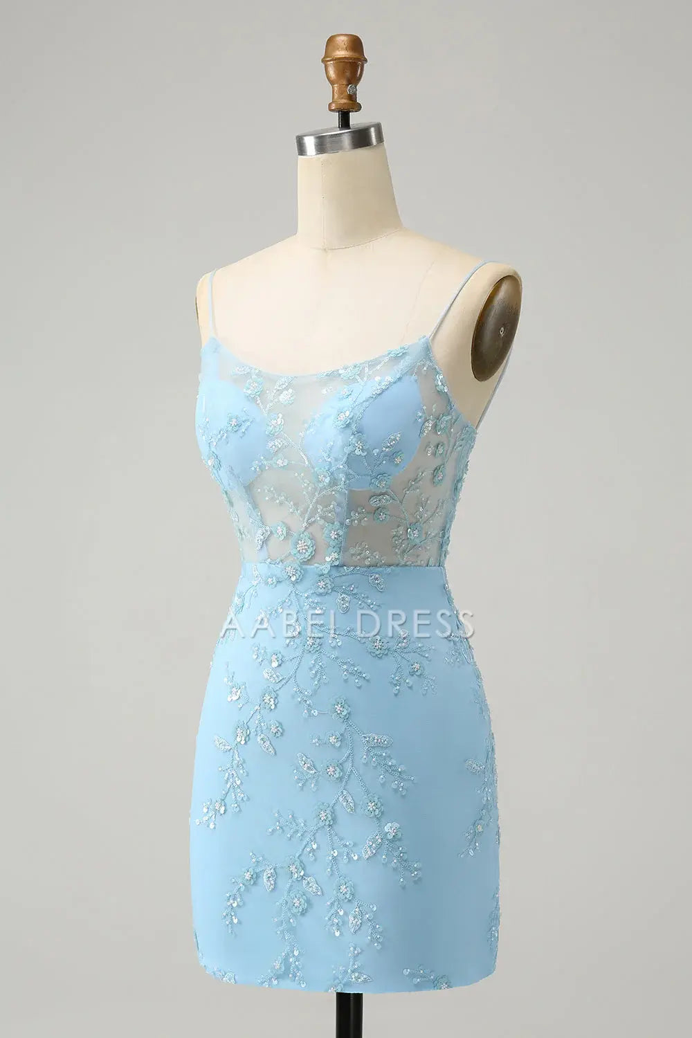 AABEI DRESS For Women Short Prom Dress Blue Bodycon Spaghetti Straps Sequin Applique With Lace-Up Back Backless Exquisite Dress Affordable Hot Sale Homecoming Dress