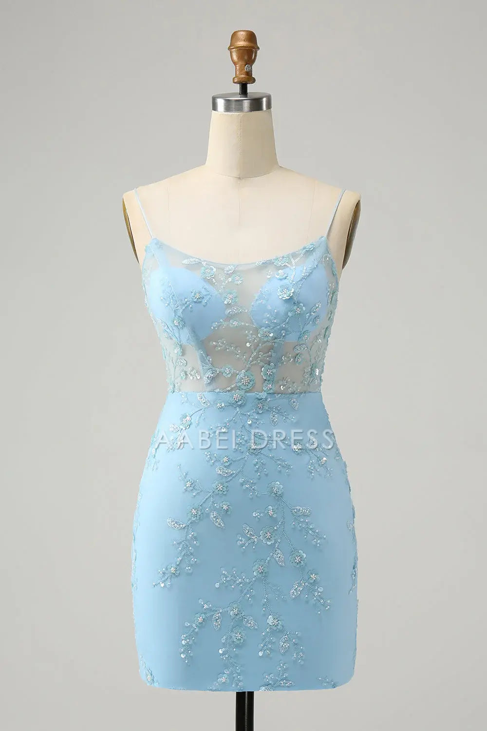 AABEI DRESS For Women Short Prom Dress Blue Bodycon Spaghetti Straps Sequin Applique With Lace-Up Back Backless Exquisite Dress Affordable Hot Sale Homecoming Dress
