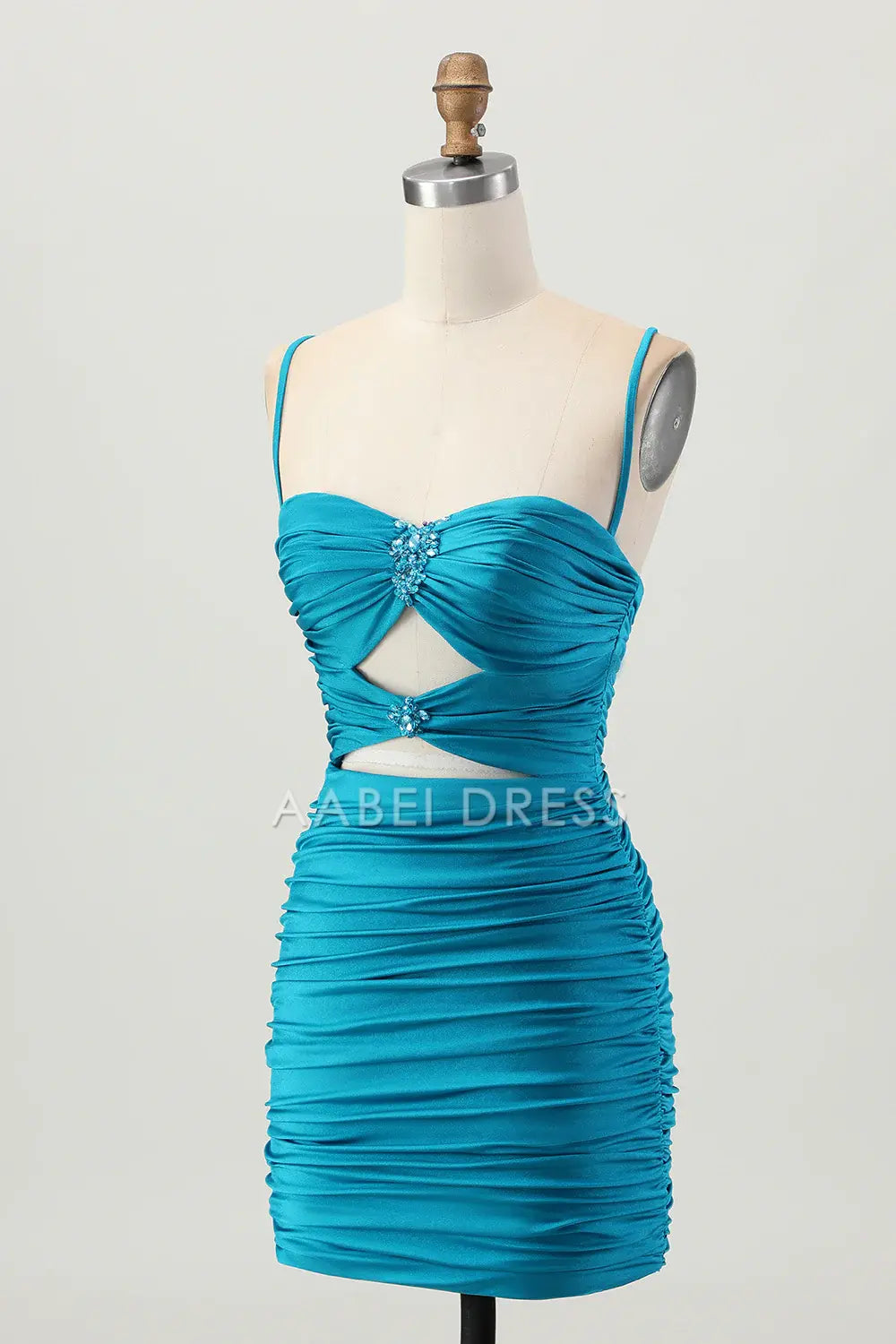 AABEI DRESS For Women Short Prom Dress Blue Sheath Spaghetti Strap Sweetheart Neckline Keyhole Backless With Rhinestone Pleated Dress Affordable Hot Sale Homecoming Dress