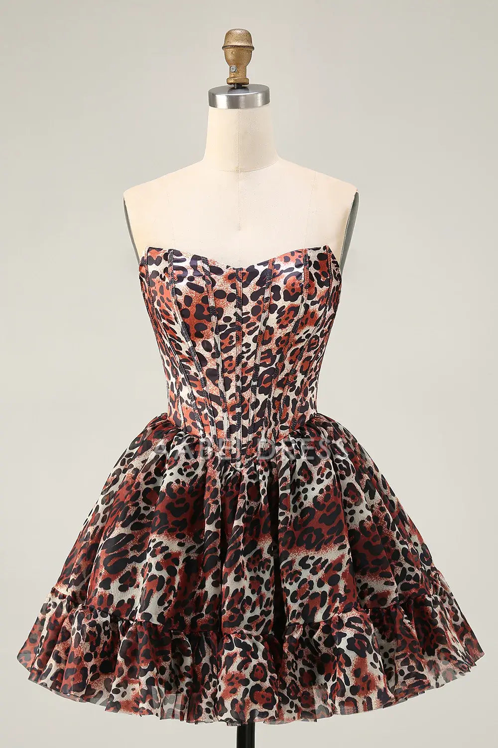 AABEI DRESS For Women Short Prom Dress Cheetah Print A Line Corset Off The Shoulder Backless Ruched Sexy Dress Affordable Hot Sale Homecoming Dress