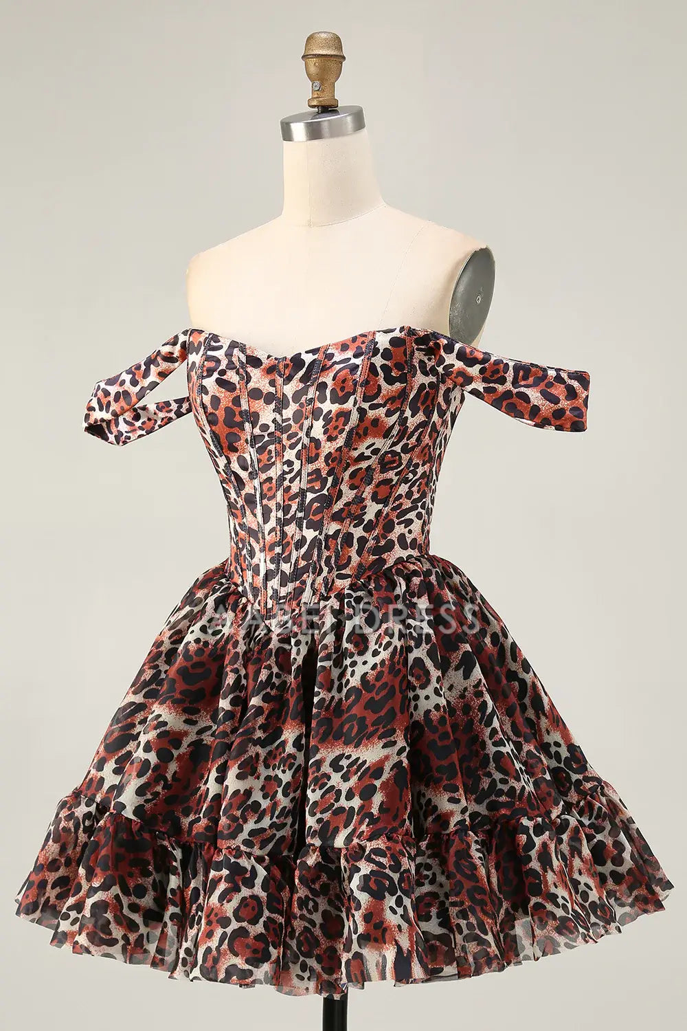 AABEI DRESS For Women Short Prom Dress Cheetah Print A Line Corset Off The Shoulder Backless Ruched Sexy Dress Affordable Hot Sale Homecoming Dress