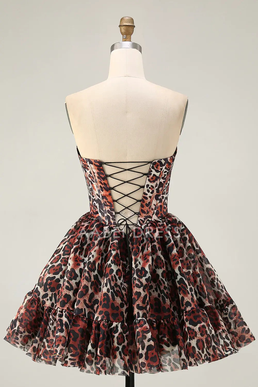 AABEI DRESS For Women Short Prom Dress Cheetah Print A Line Corset Off The Shoulder Backless Ruched Sexy Dress Affordable Hot Sale Homecoming Dress