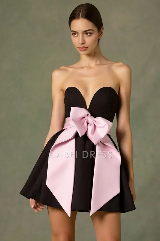 AABEI DRESS For Women Short Prom Dress Elegant A-Line Strapless Sweetheart Neckline Color Block Bow Corset Chic Mini Dresses Hot Sale Homecoming Dress