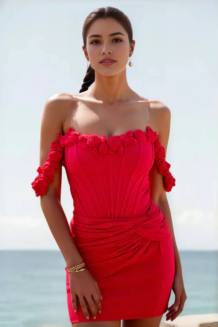 AABEI DRESS For Women Short Prom Dress Elegant Off-shoulder Straps Rosette Pleated Mini Dress Chic Hot Sale Homecoming Dress