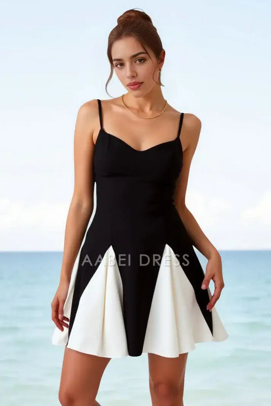 AABEI DRESS For Women Short Prom Dress Elegant Simple Two Tone A-Line Spaghetti Strap V Neck Mini Dress Hot Sale Homecoming Dress