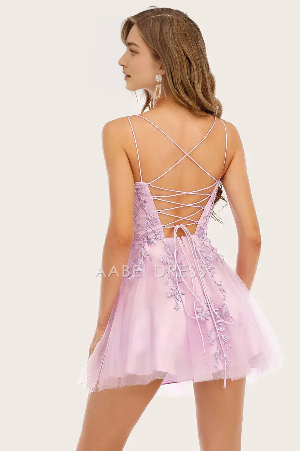 AABEI DRESS For Women Short Prom Dress Exquisite A-Line Double Spaghetti Straps Lace Applique Backless Cute Dress Affordable Hot Sale Homecoming Dress