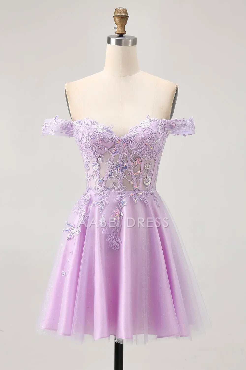 AABEI DRESS For Women Short Prom Dress Glitter Lilac A Line Sweetheart Neckline Backless With Exquisite Lace Appliques Cute Dress Affordable Hot Sale Homecoming Dress