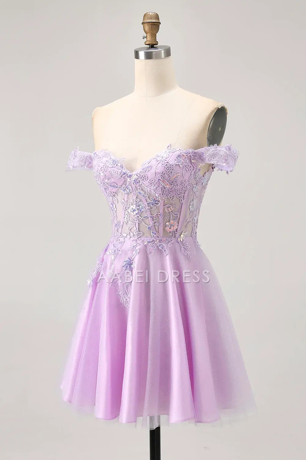 AABEI DRESS For Women Short Prom Dress Glitter Lilac A Line Sweetheart Neckline Backless With Exquisite Lace Appliques Cute Dress Affordable Hot Sale Homecoming Dress